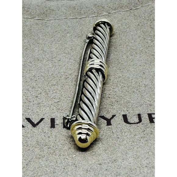 DAVID YURMAN STERLING SILVER 14K YELLOW GOLD CABLE BAR PIN...